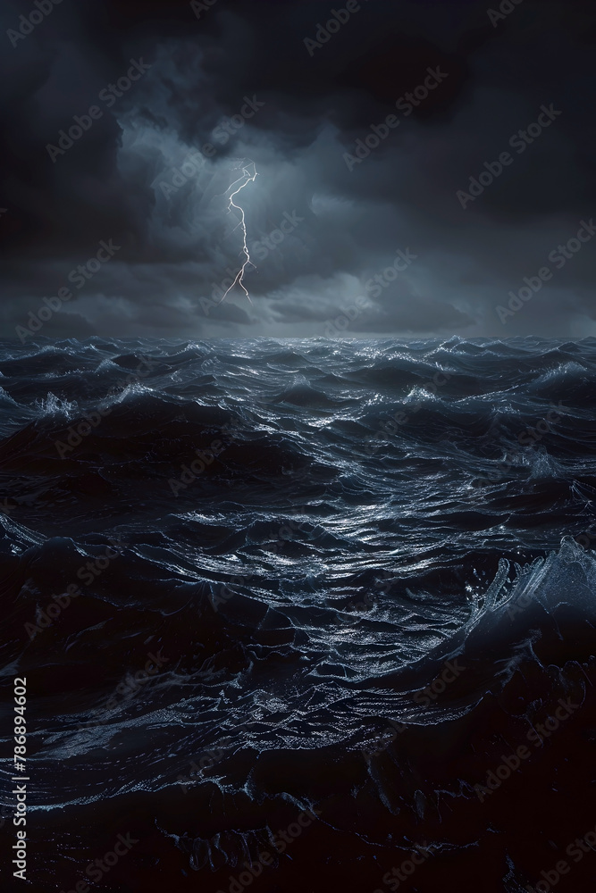 Turbulent Tempest:Raging Waves and Ominous Skies in a Dramatic Seascape - obrazy, fototapety, plakaty 