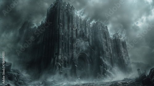 Large dark fantasy Gothic style fortress or castle