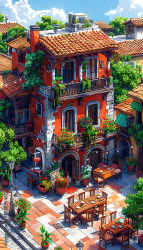 16-bit isometric view of a classic romantic cafe © eric.rodriguez