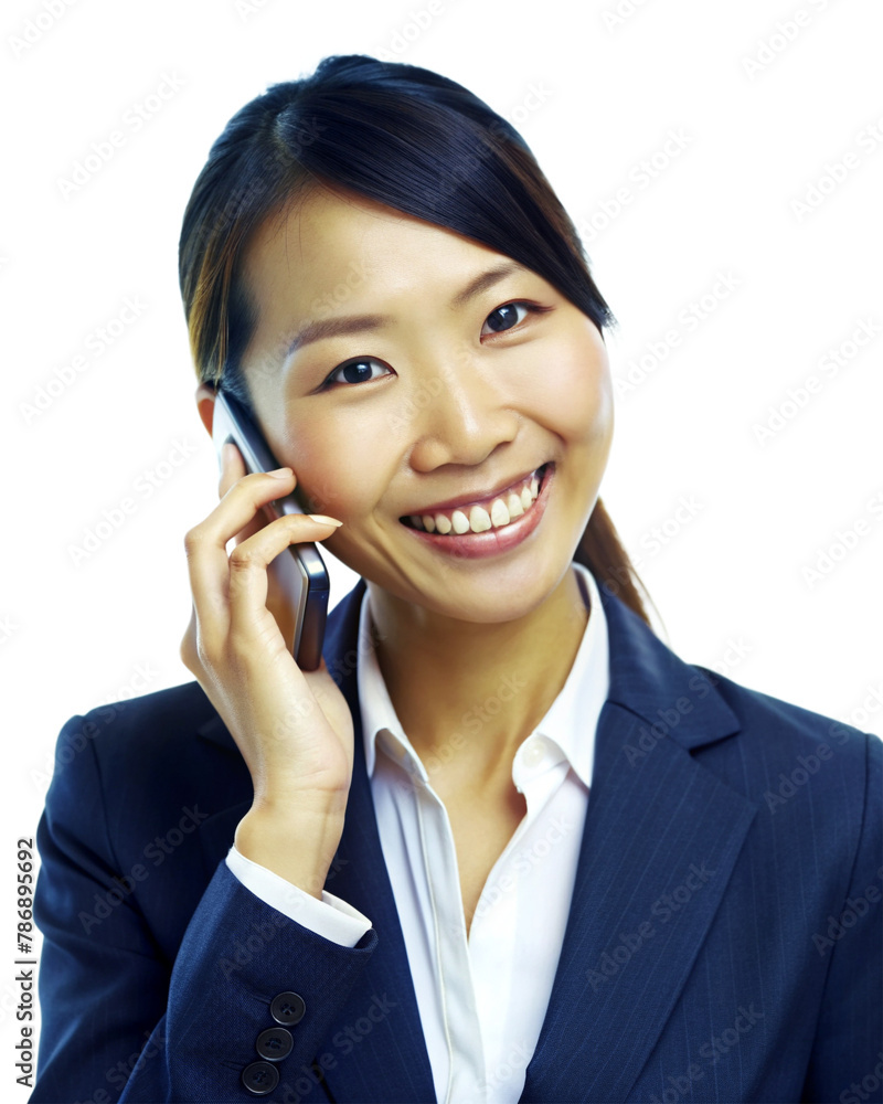 A business Asian woman is talking on the phone in a PNG file
A business Asian woman is talking on the phone in a PNG file