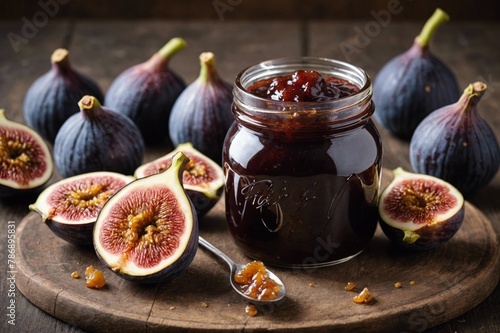 Jar of fig jam freshly prepared