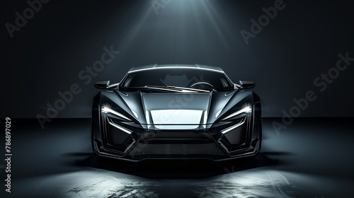 Sleek Black Sports Car Illuminated by Strategic Spotlighting © artefacti