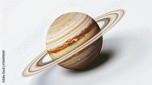 Illustrate the captivating beauty of the planet Saturn as it stands alone against a white background