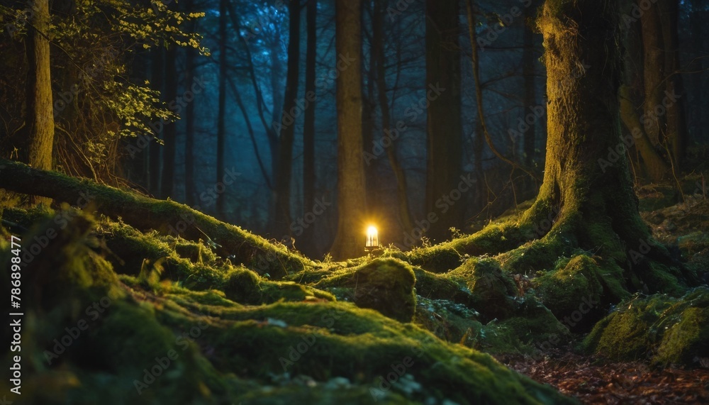 Magical fantasy fairy tale scenery, night in a forest Magical fantasy fairy tale scenery, night in a forest