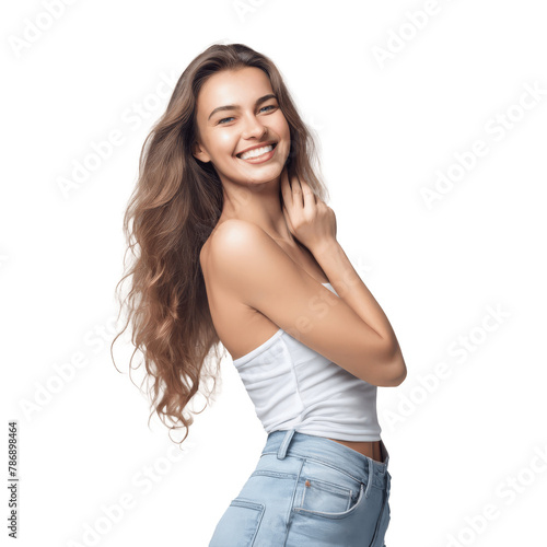 portrait of a smiling model woman isolated on transparent background © drimerz