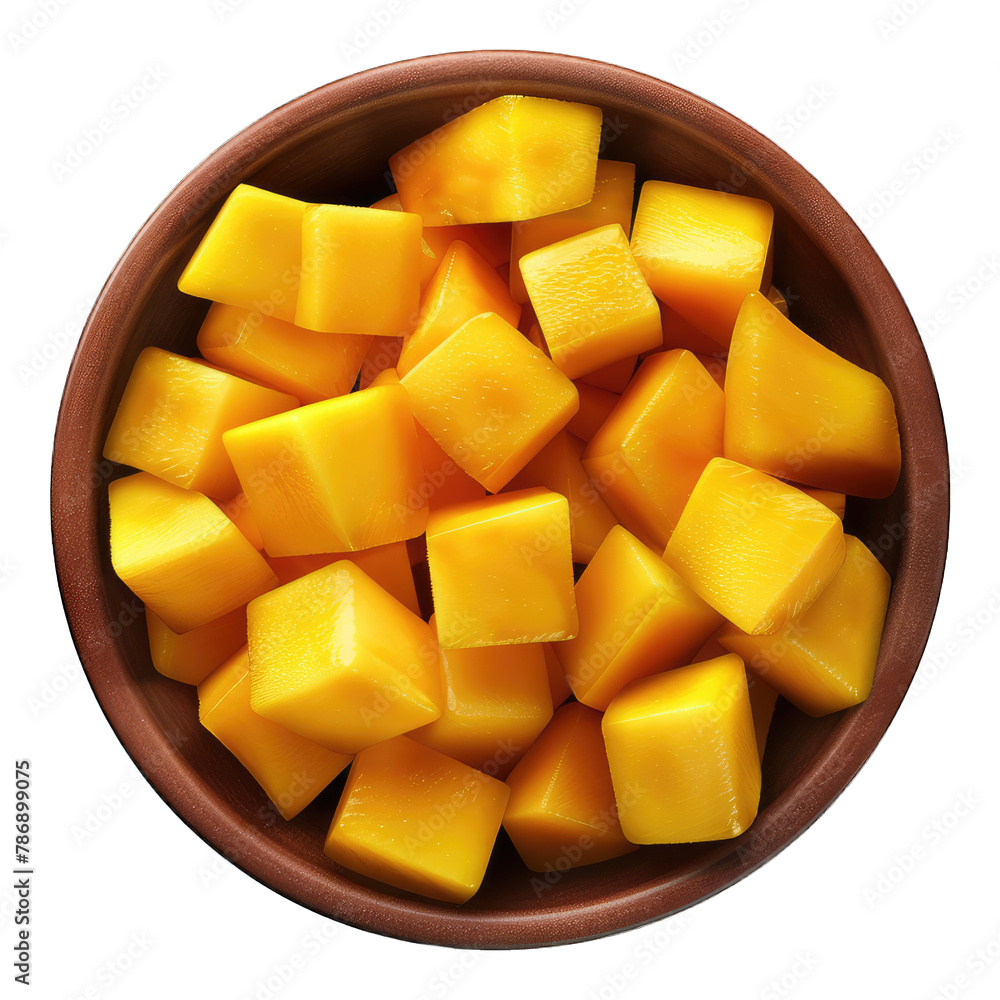 Mango cubes in bowl isolated on white background Mango cubes in bowl isolated on white background