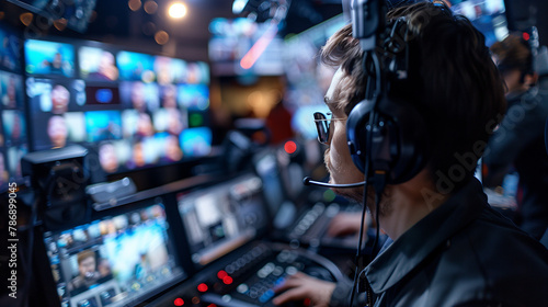 Create a real-time digital broadcast scene highlighting technologies enabling live streaming content photo