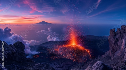 Fire in the sky and mountains, with clouds and snow, showcasing natural beauty High peaks, Alps, fire mountains, forests, and ocean Italy's sunrise and tourism