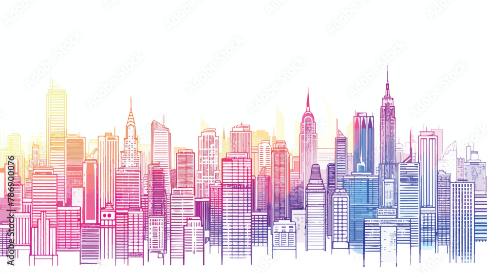 Gradient color line art of modern big city cityscape
