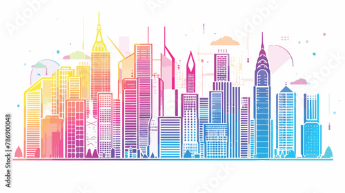 Gradient color line art of modern big city cityscape