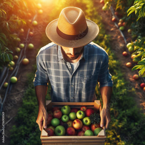 farmer with box of apples