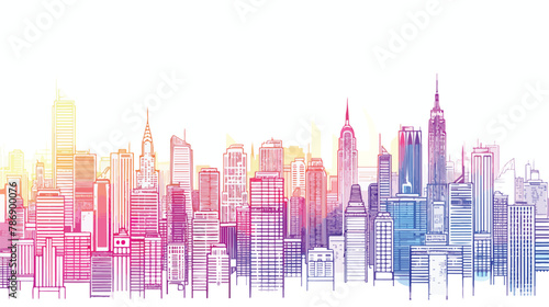 Gradient color line art of modern big city cityscape