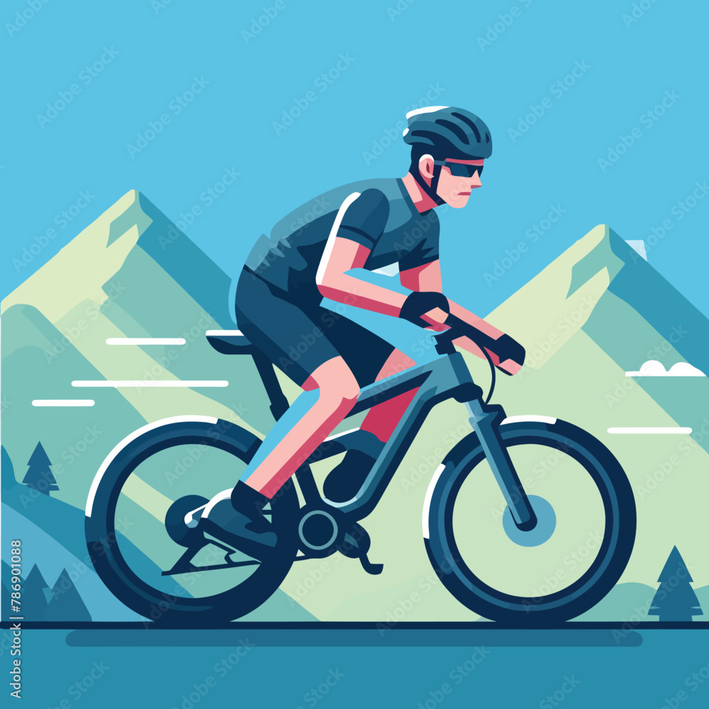 Fototapeta premium illustration of a man cycling with mountain bike