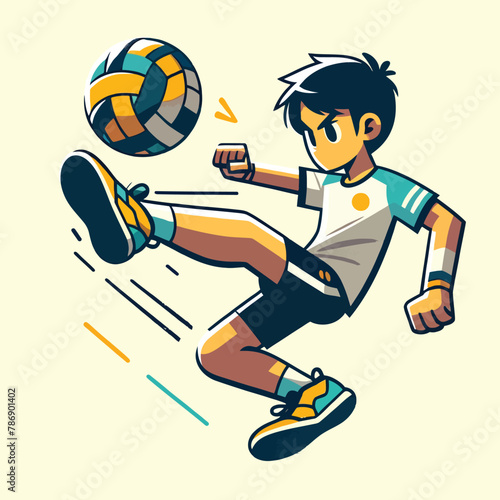 illustration of a sepak takraw athlete kicking a rattan ball