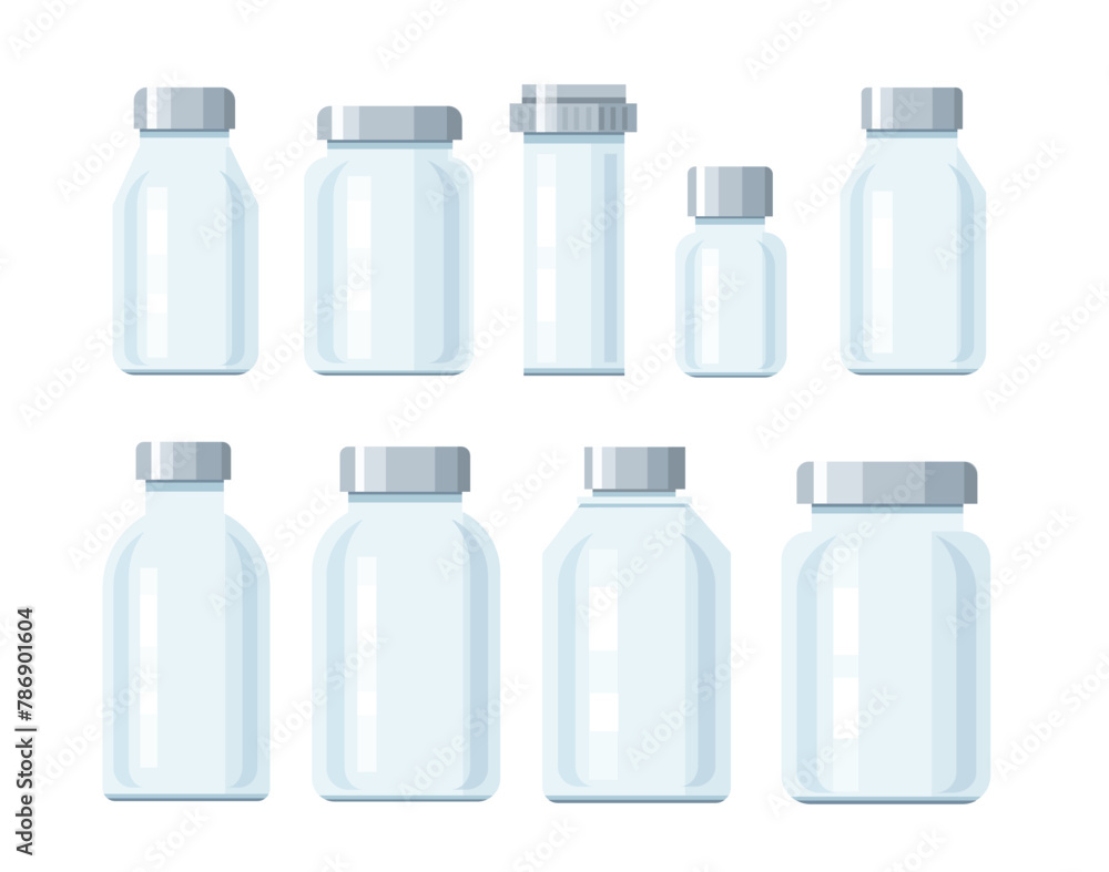 Set of glass bottles isolated. vector illustration Set of glass bottles isolated. vector illustration