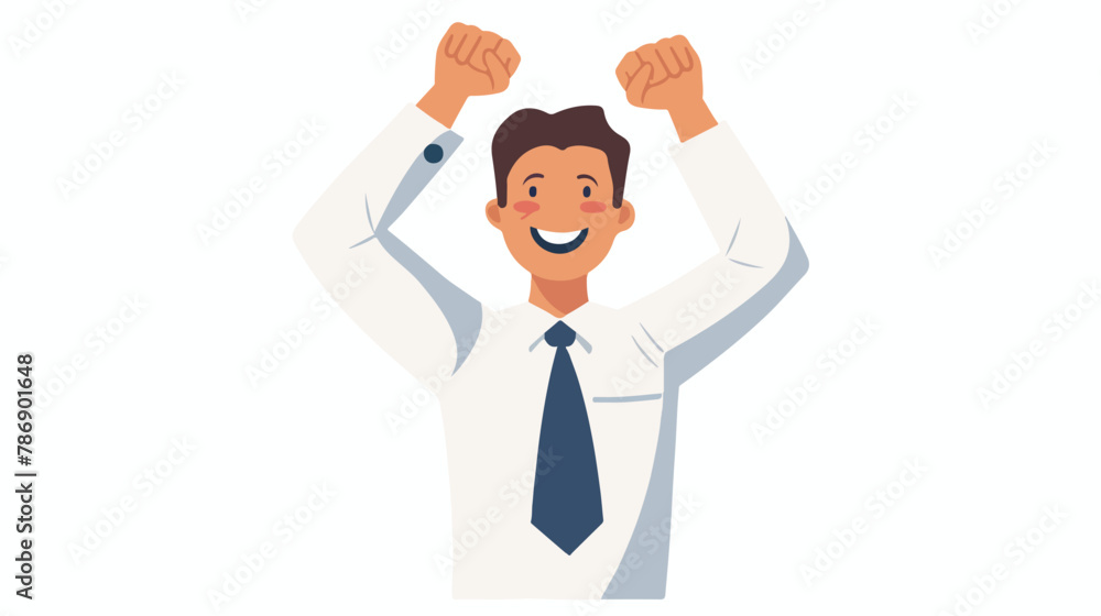 Happy business man or leader raising his hands up cel