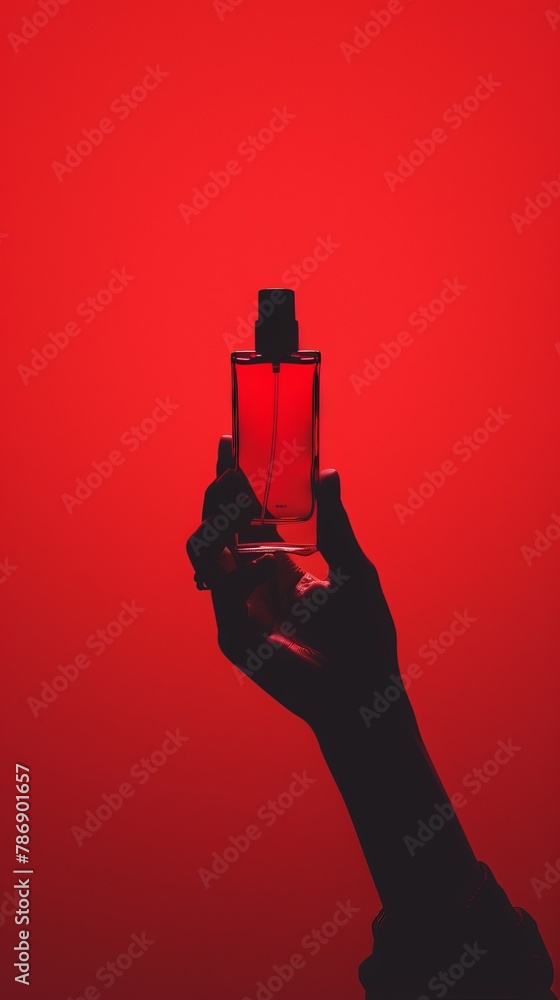 Naklejka premium red bottle of perfume on a red background