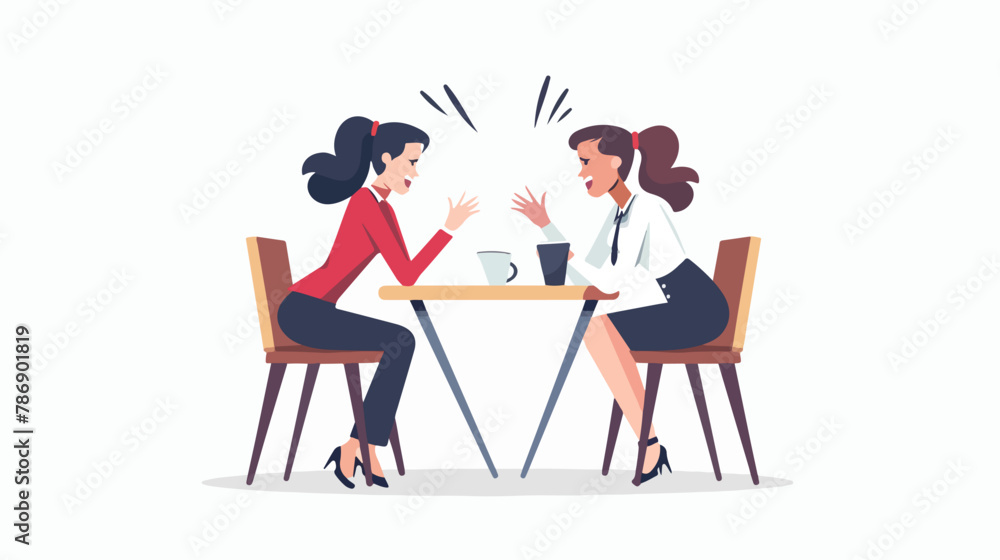 Business concept Two businesswomen are arguing via cu