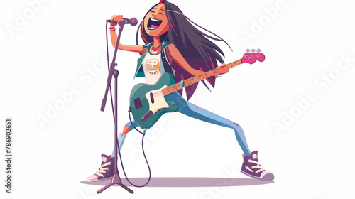 Hard rocking singer girl. You rock emoticon. Flat sty
