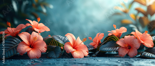 a many pink flowers on the ground with green leaves photo