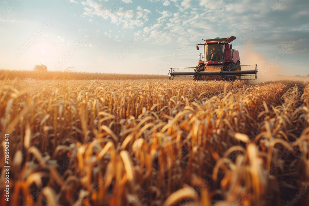 Fototapeta premium Farmer Gazing Over Golden Wheat Field