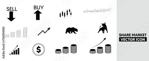 set of stock market vector icon on white isolated