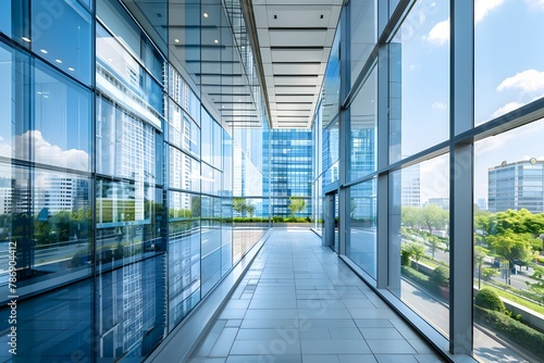 Panoramic Perspective of Sleek Glass Curtain Wall at Prominent Business Center photo