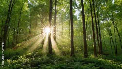 Beautiful rays of sunlight in a green forest © SANTANU PATRA