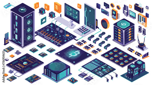 Isometric blockchain cryptocurrency technology vector