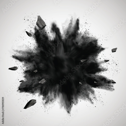 Vector splashing black powder explosion on white background