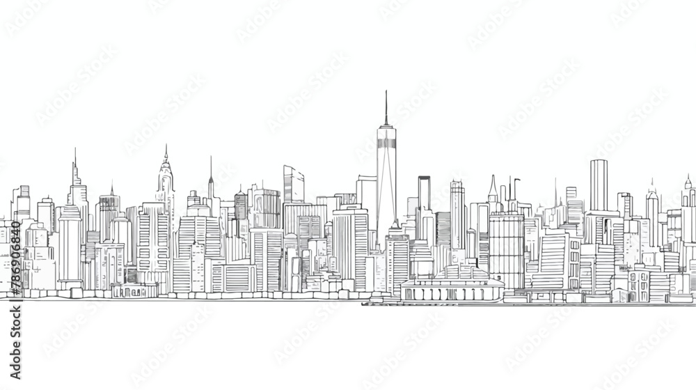 Line modern urban big city panorama. Outline stroke