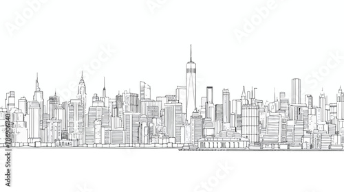 Line modern urban big city panorama. Outline stroke