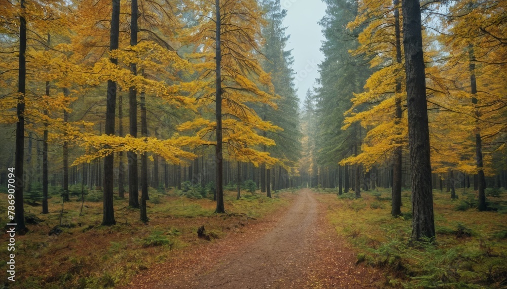 Obraz premium Coniferous forest in autumn day