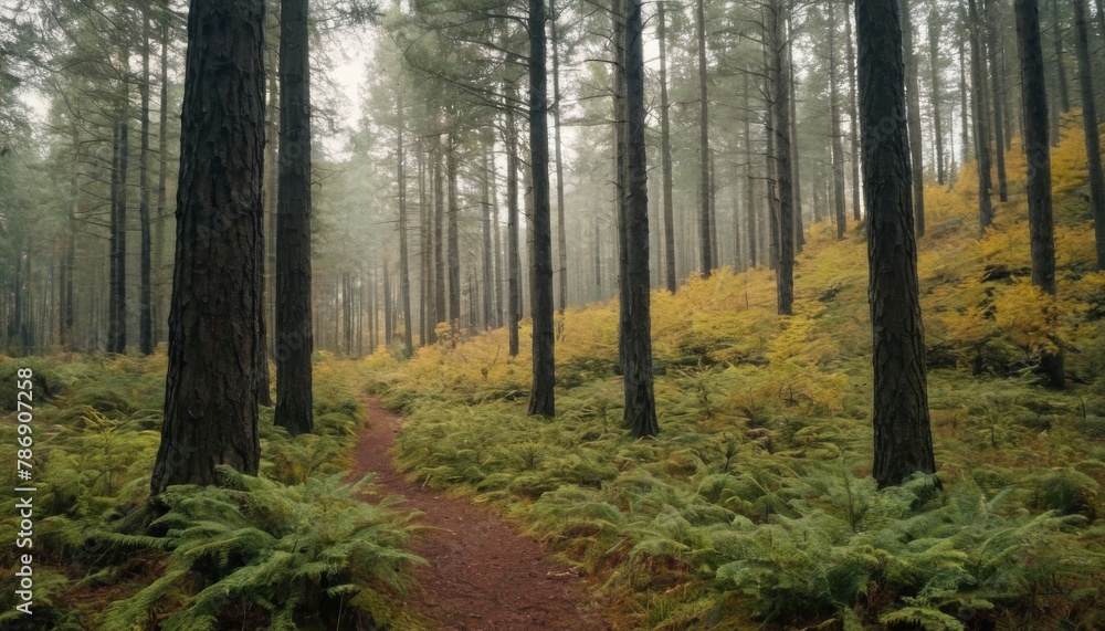 Coniferous forest in autumn day