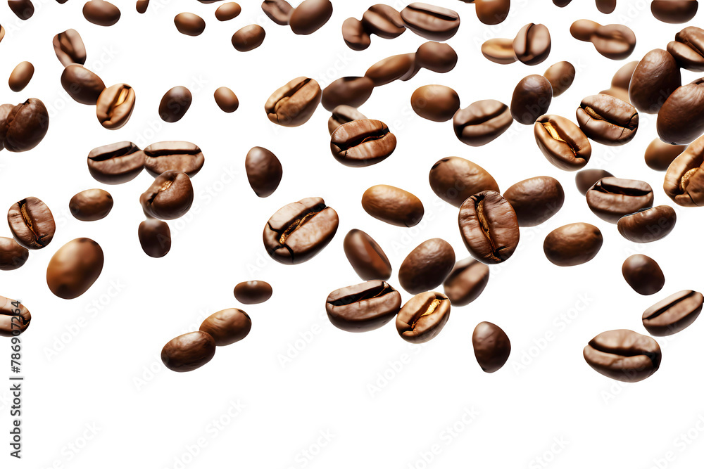 Obraz premium Coffee beans falling on transparent background. Generative ai design.