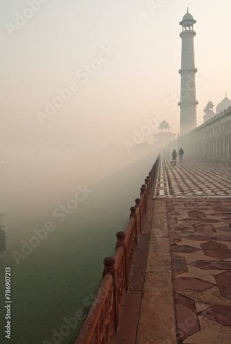 Early morning view of Minaret of Taj in the winter season, Agra, India.