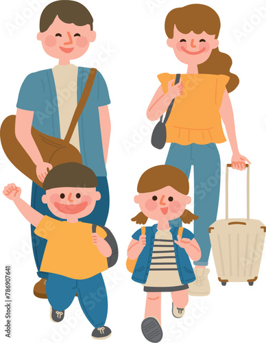 夏の旅行を楽しむ家族