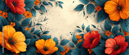 a picture of a floral background with orange and blue flowers photo