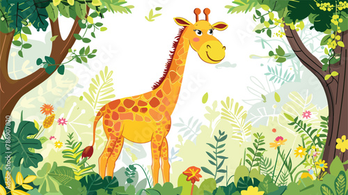 Card with cartoon giraffe. Vector illustration. vector