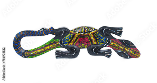 Aboriginal Dot hand painted Gecko Wooden Wall Hanging Lizard multi colored beads for texture, style for indoor outdoor decor decoration indonesian style
