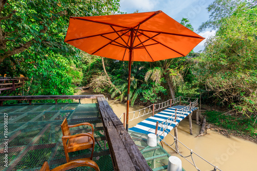 The background of a new design chair placed on the balcony of the resort for customers to sit and rest during the day.