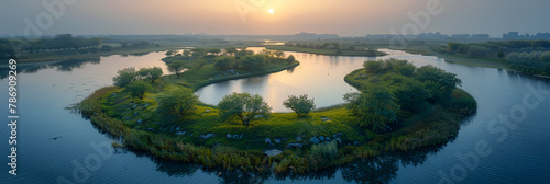 sunrise over the river,
Jiulongkou Wetland Park, Yancheng City, Jiangsu Province photo