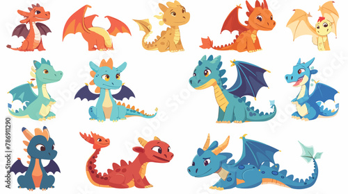 Cartoon cute childrens fairy tale fantasy dragon. Med