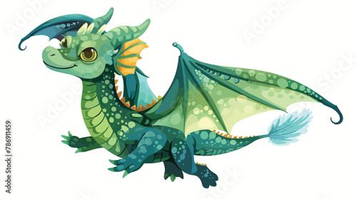 Cartoon cute green dragon flying illustration Vector