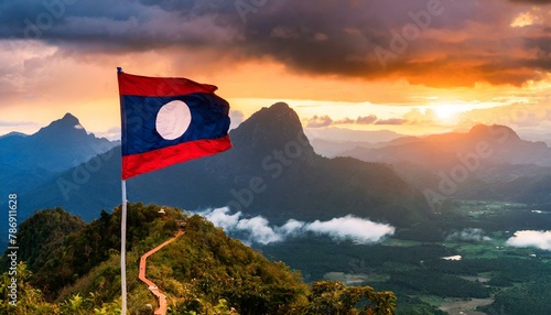 The Flag of Laos On The Mountain.