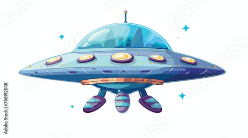 Cartoon doodle kids UFO spaceship. Alien spaceship. F