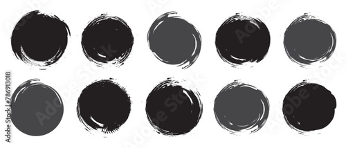 Set of black grunge circles shapes on a white background. Paint brush stamp collection. Vector grunge circle. Grunge round shape.Grunge banner.