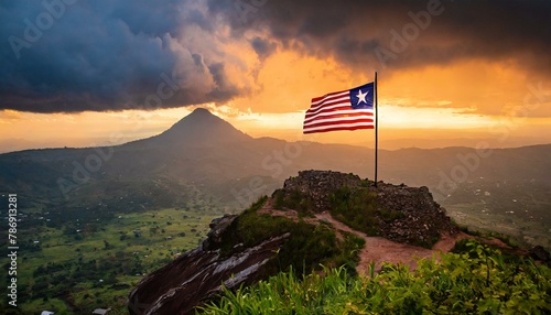 The Flag of Liberia On The Mountain.