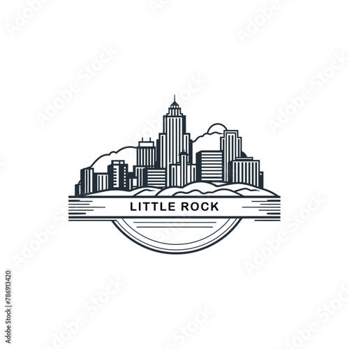 USA United States of America Little Rock city skyline logo. Panorama vector flat US Arkansas state icon  abstract shapes of landmarks  skyscraper  panorama  buildings. Thin line style