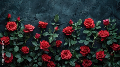 Red Roses on Dark Textured Background, Love Concept. © _veiksme_